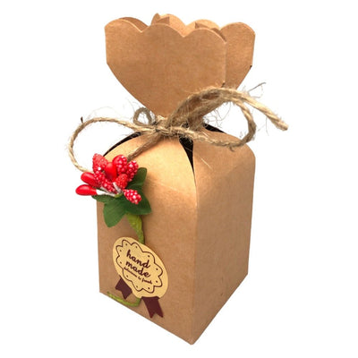 Cutii mici în formă de vază cu floare, sfoară și etichetă - kraft (set 50 buc) 5x5x12cm