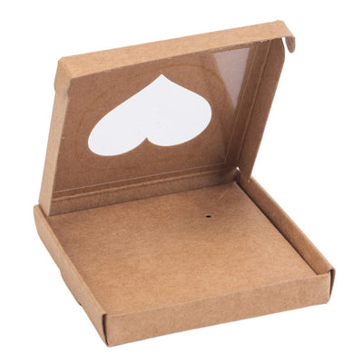 Cutii mici pentru bijuterii cu fereastră inimă - kraft (set 50 buc) 6x6x1cm