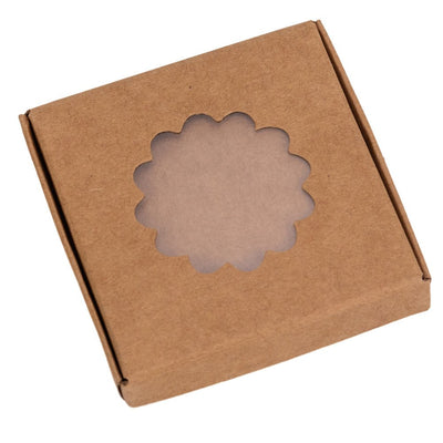 Cutii mici pentru bijuterii cu fereastră ondulată - kraft (set 50 buc) 6x6x1cm