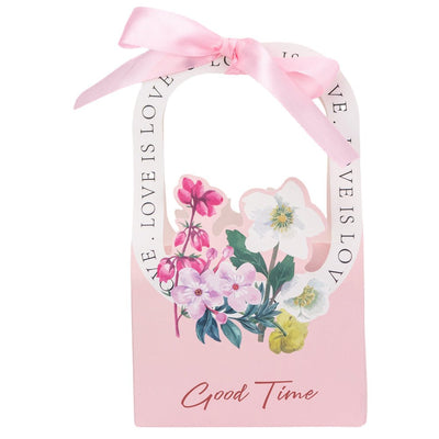 Cutii model floral cu mâner și panglică - roz (set 25 buc) - 17x12x6cm
