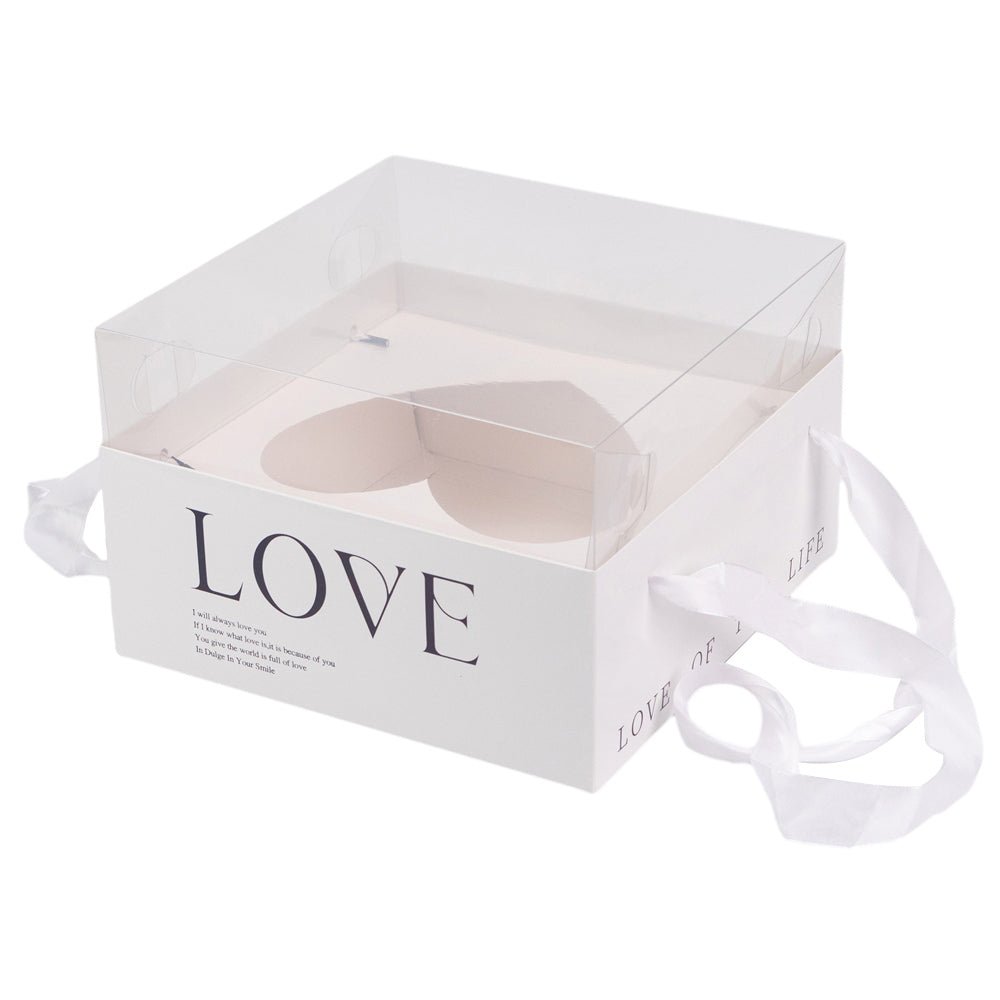 Cutie pătrată cu fereastră inimă capac transparent și mâner - alb (set 2 buc) 23x23x15cm - CraftUp