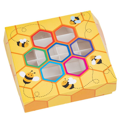 Cutii pătrate din hârtie cu 16 compartimente Fagurele Albinuțelor - galben (set 12 buc) - 15x15x3.5cm