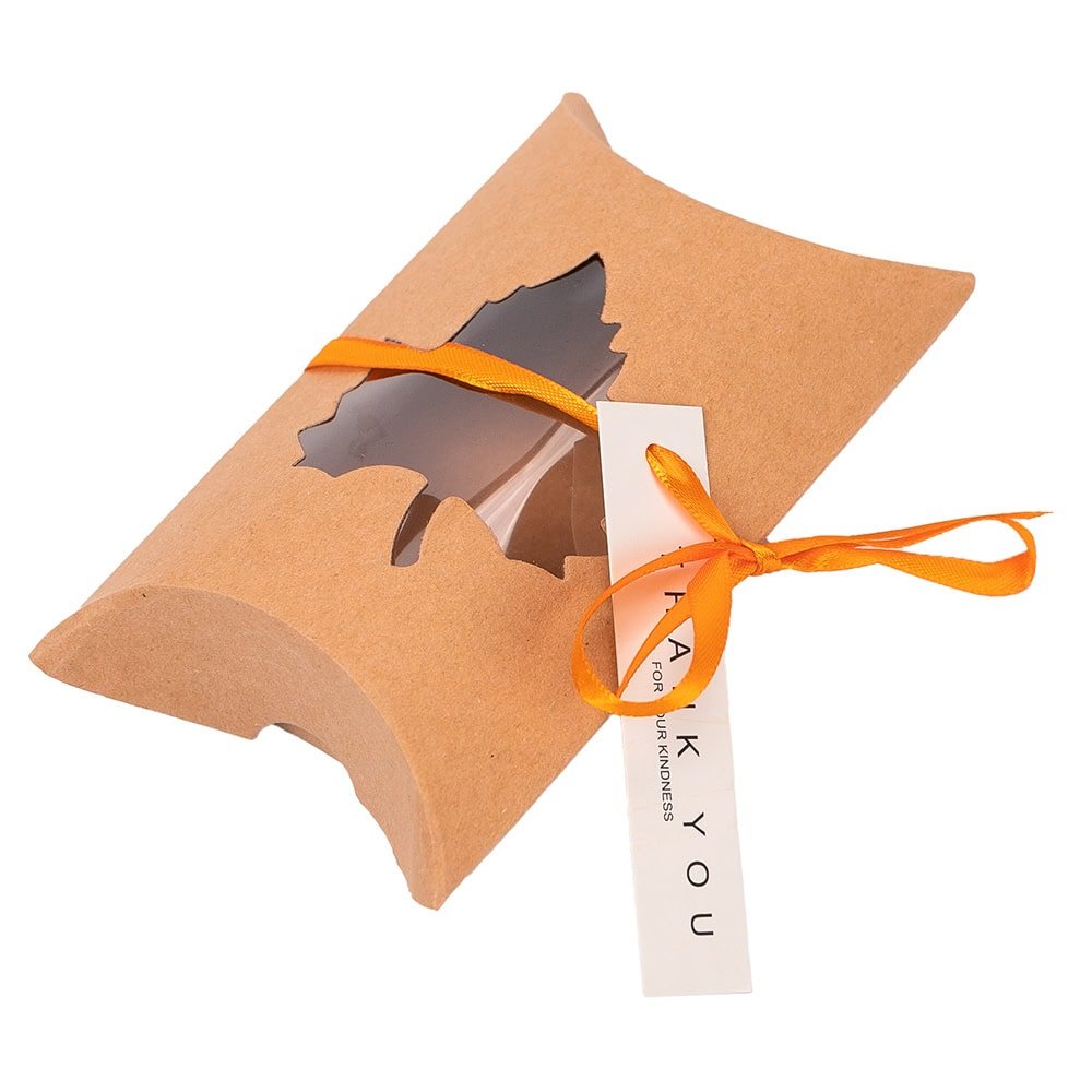 Cutie stil pernă cu fereastră în formă de frunză - kraft (set 50 buc) - CraftUp