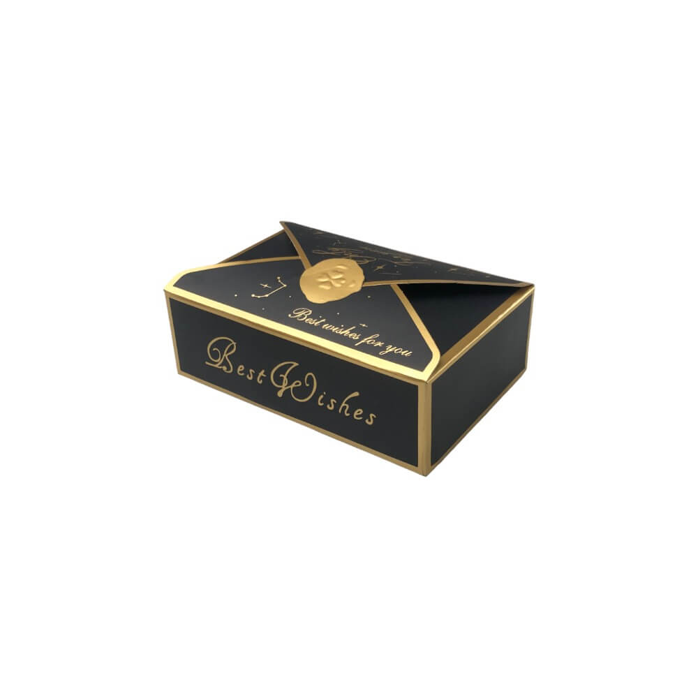 Cutie tip plic din hârtie cu sigiliu auriu 10.5x7x3.5cm - negru (set 50 buc) - CraftUp