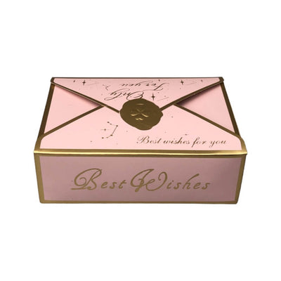 Cutii tip plic din hârtie cu sigiliu auriu 10.5x7x3.5cm - roz (set 50 buc)