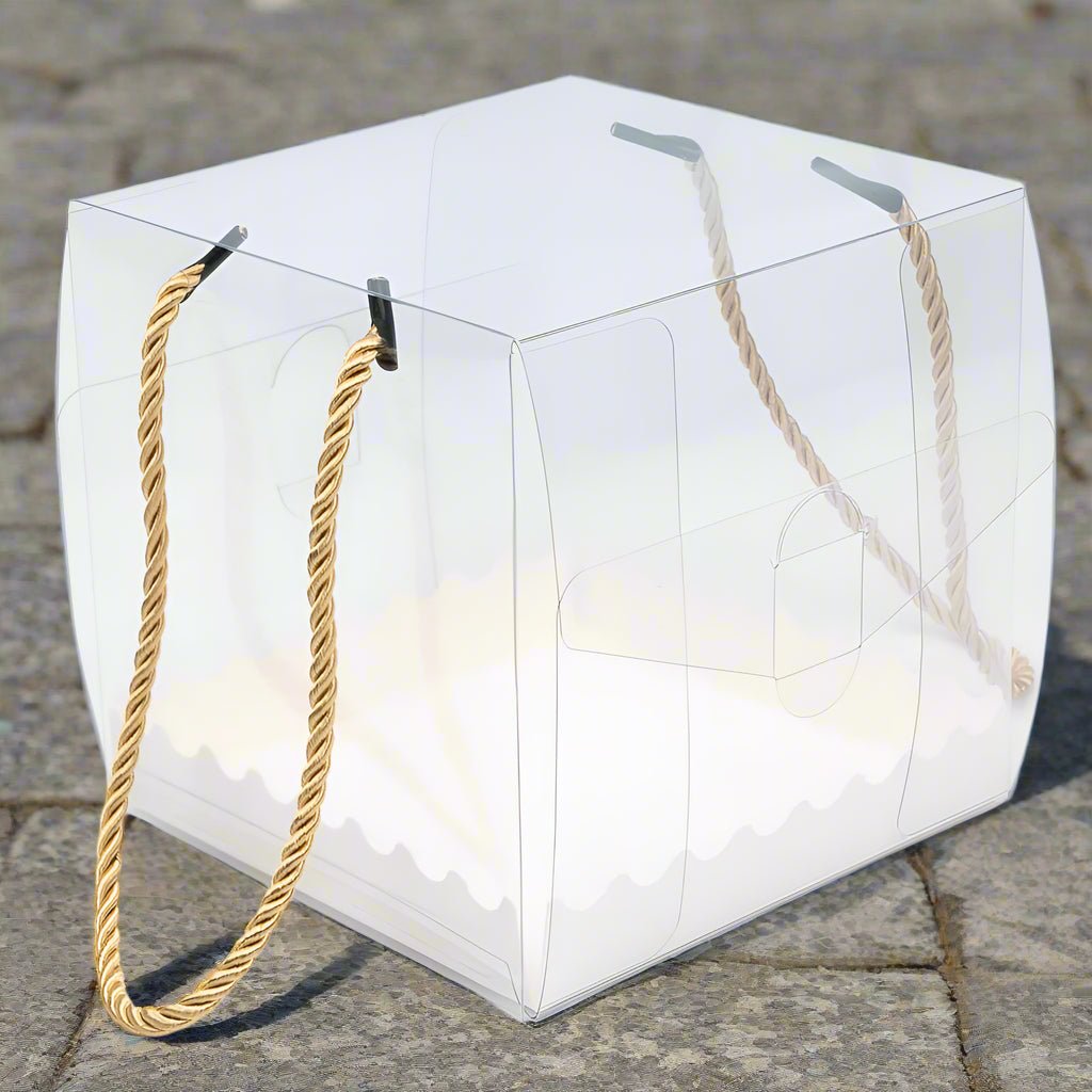 Cutie transparentă cu bază albă și mâner (set 25 buc) - CraftUp