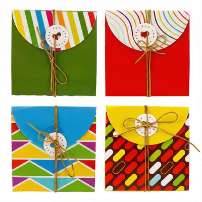 Cutii cadou cu fir auriu și etichetă - Mix 4 modele (set 12 buc)