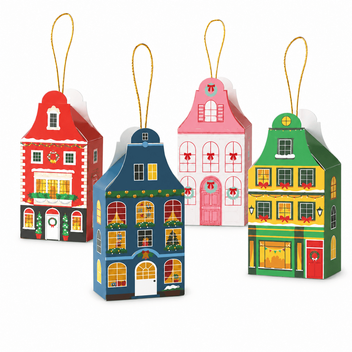 Cutii Crăciun formă căsuță cu fir auriu - multicolor (set 12 buc) - CraftUp