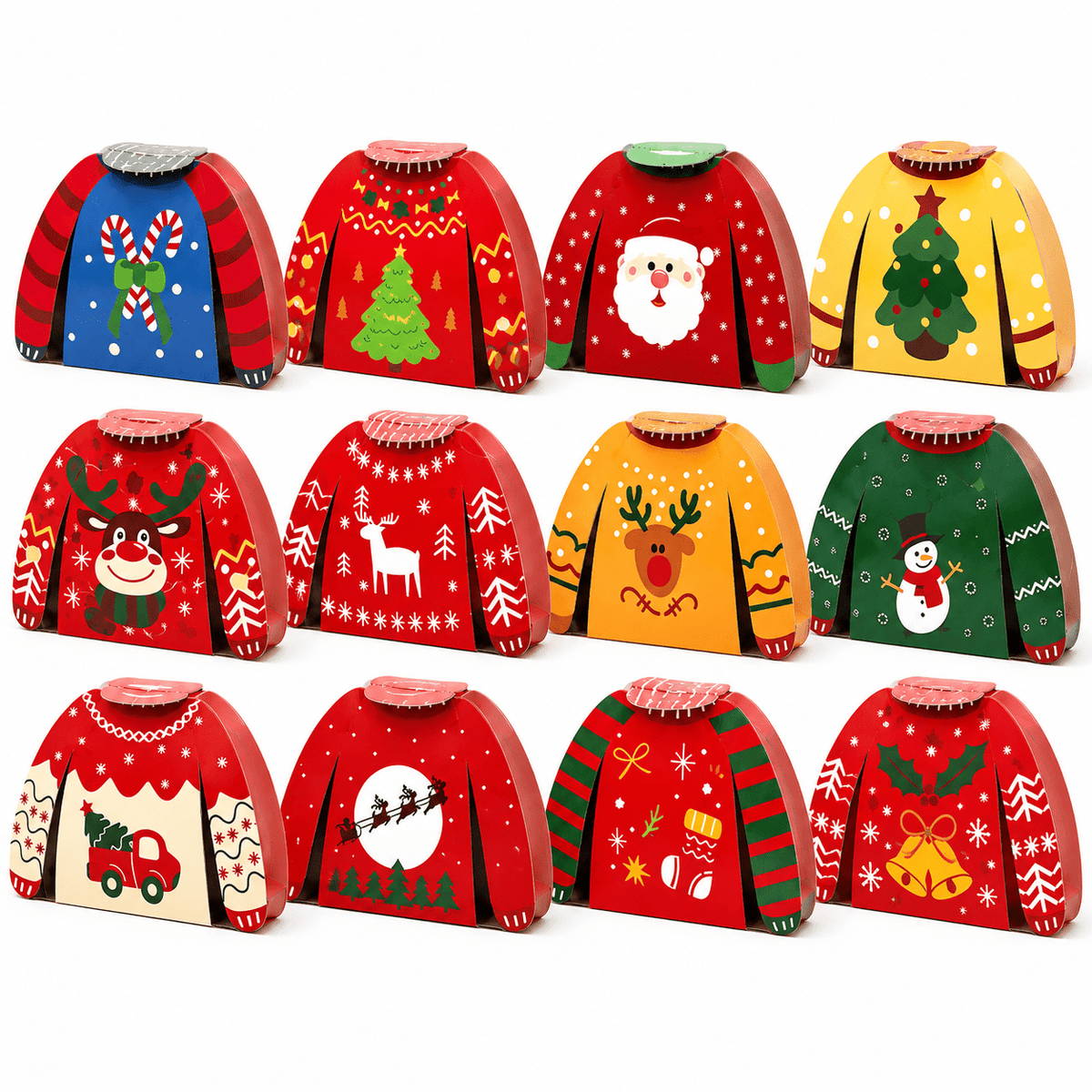 Cutii Crăciun formă pulover tricotat - mix 12 modele (set 24 buc) - CraftUp