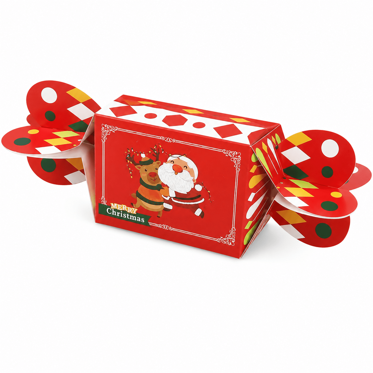 Cutii Crăciun tip bomboană cu Moș și ren - roșu (set 25 buc) - CraftUp