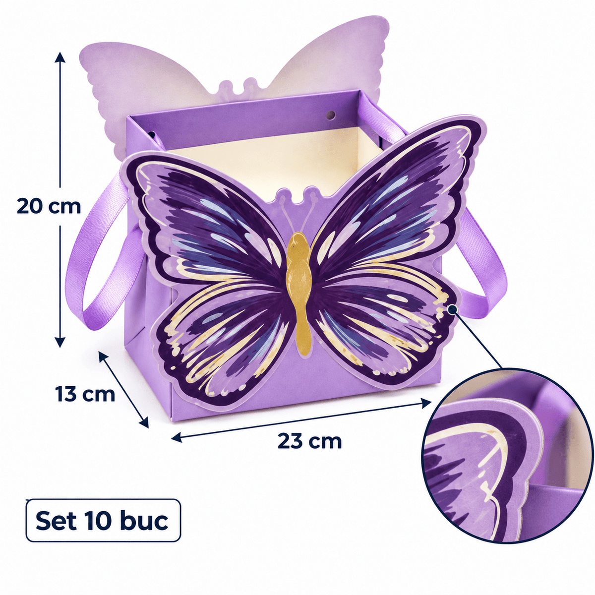 Cutii cu fluture decupat și mâner din panglică - mov (set 10 buc) - CraftUp