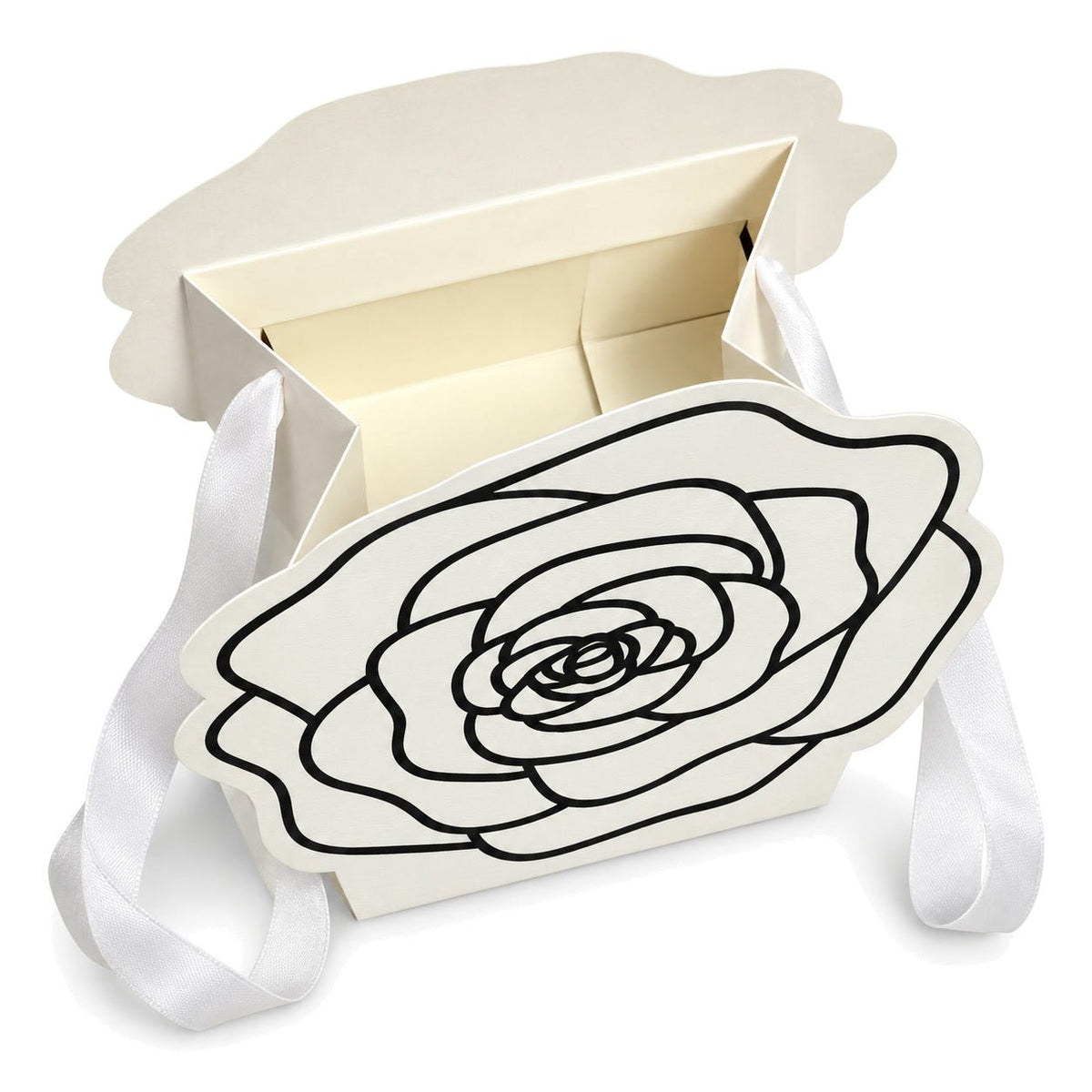 Cutii cu trandafir decupat și mâner din panglică - alb (set 10 buc) - CraftUp