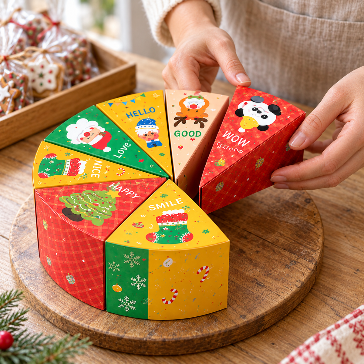 Cutii felie tort de Crăciun - mix 12 modele (set 12 buc) - CraftUp