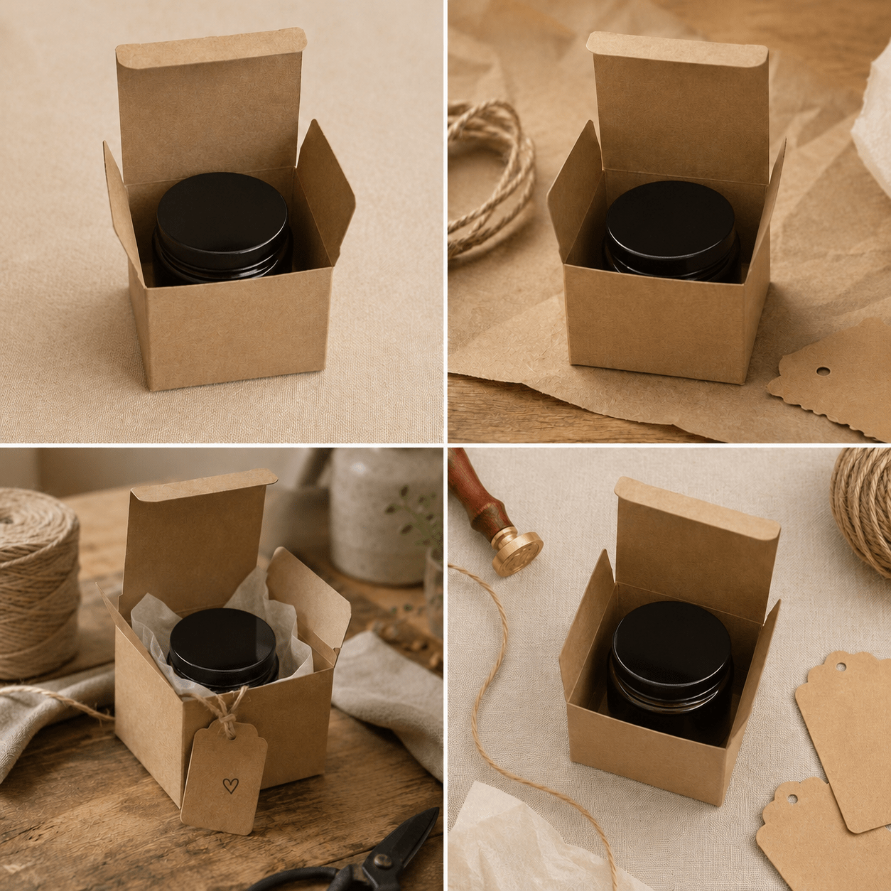 Cutii pătrate cu clapetă - kraft (set 50 buc) - CraftUp