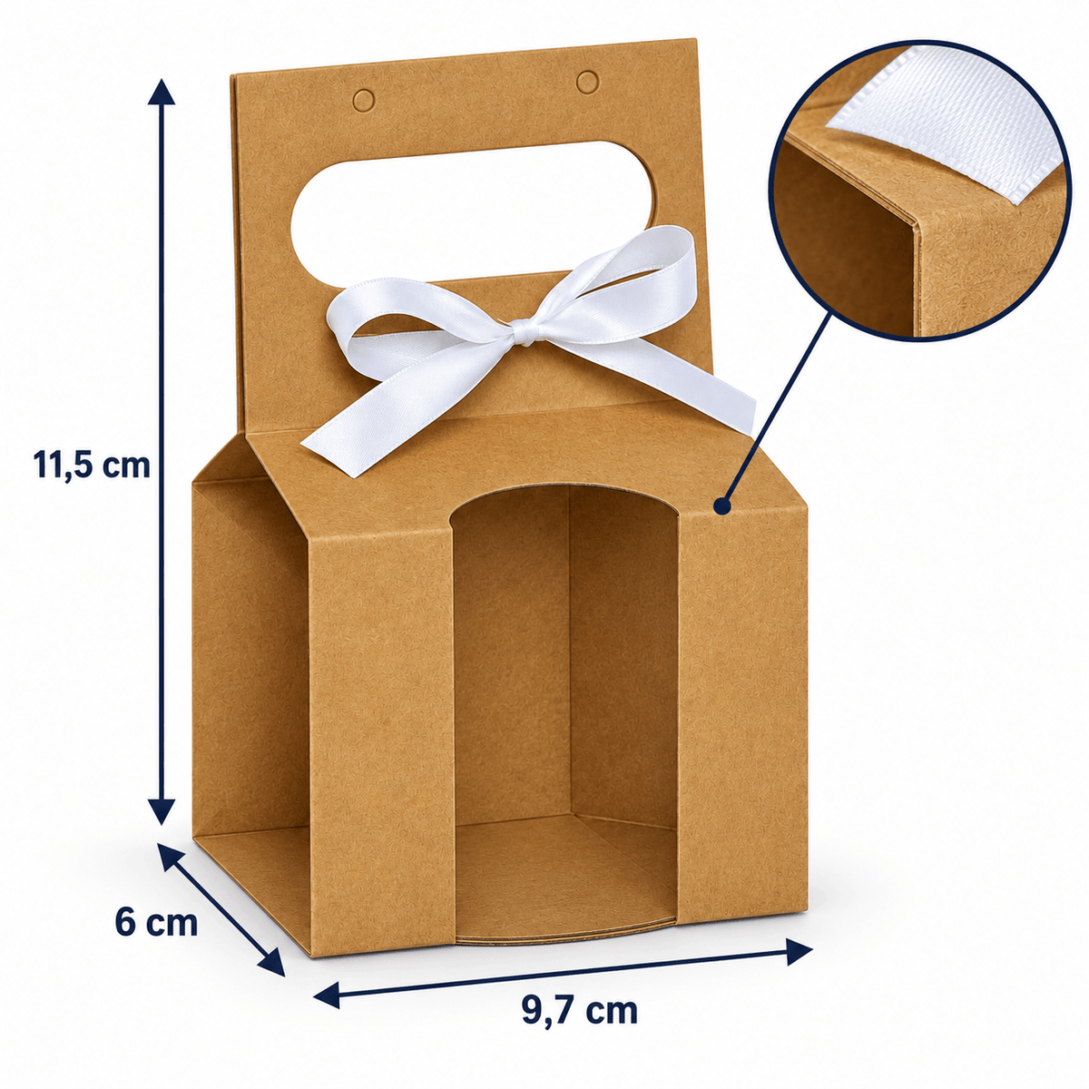 Cutii pentru cană cu deschizătură pentru toartă, mâner și fundă - kraft (set 10 buc) - CraftUp