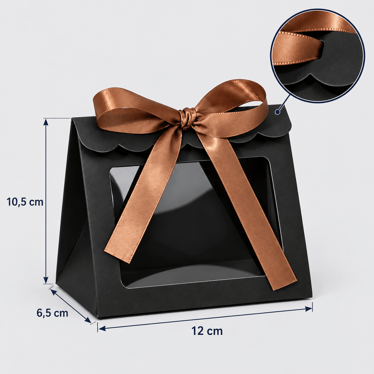 Cutii trapez cu fereastră mare și fundă din satin - negru (set 25 buc) - CraftUp