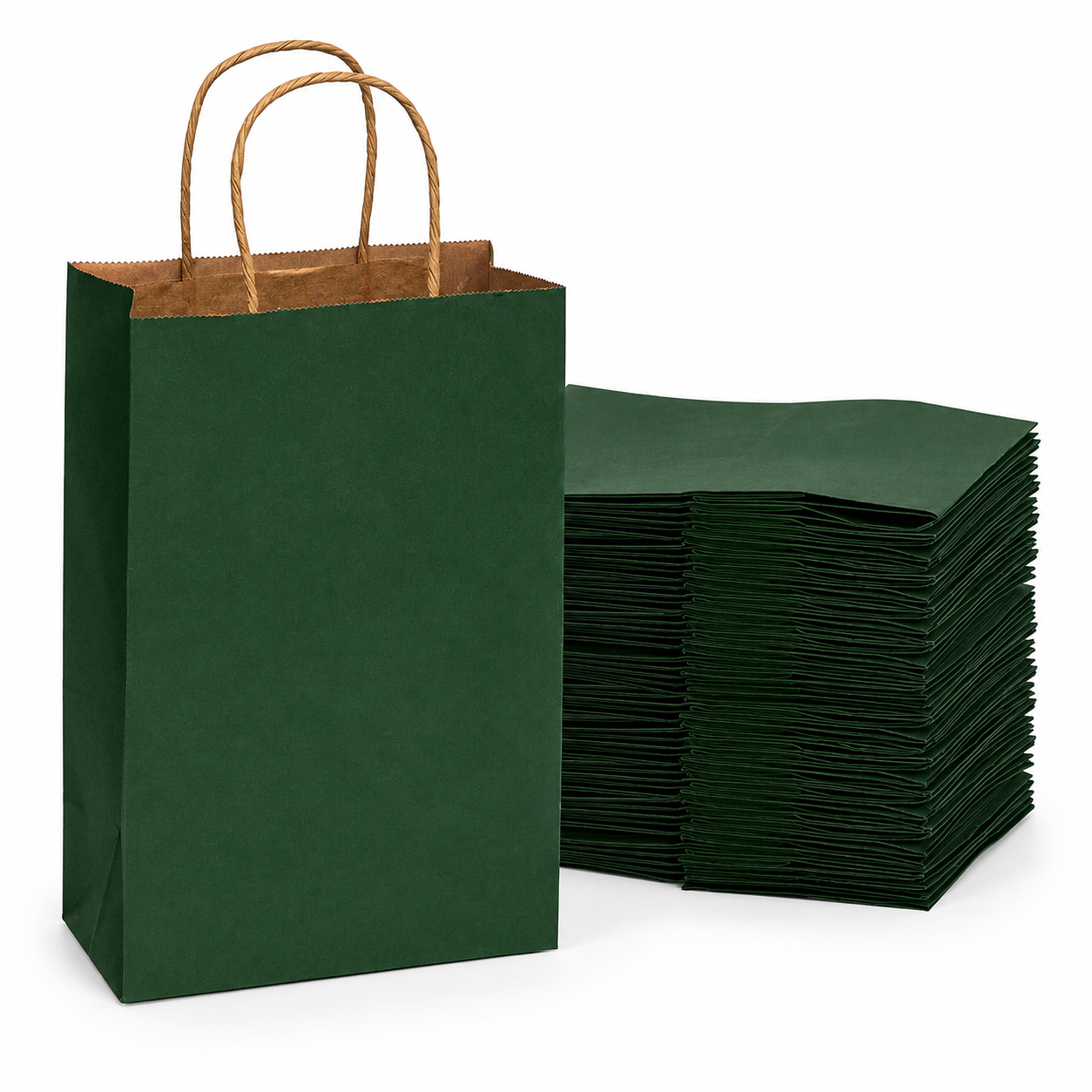 Sacoșe hârtie cu mâner răsucit - verde închis (set 12 buc)