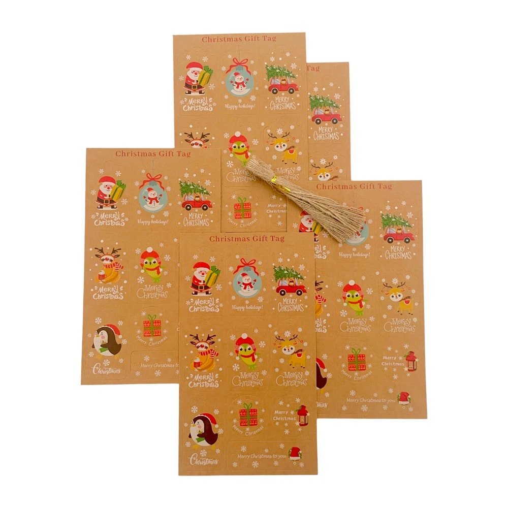 Etichete Crăciun forme diferite cu sfoară iută - model 3 (set 50 buc) - CraftUp