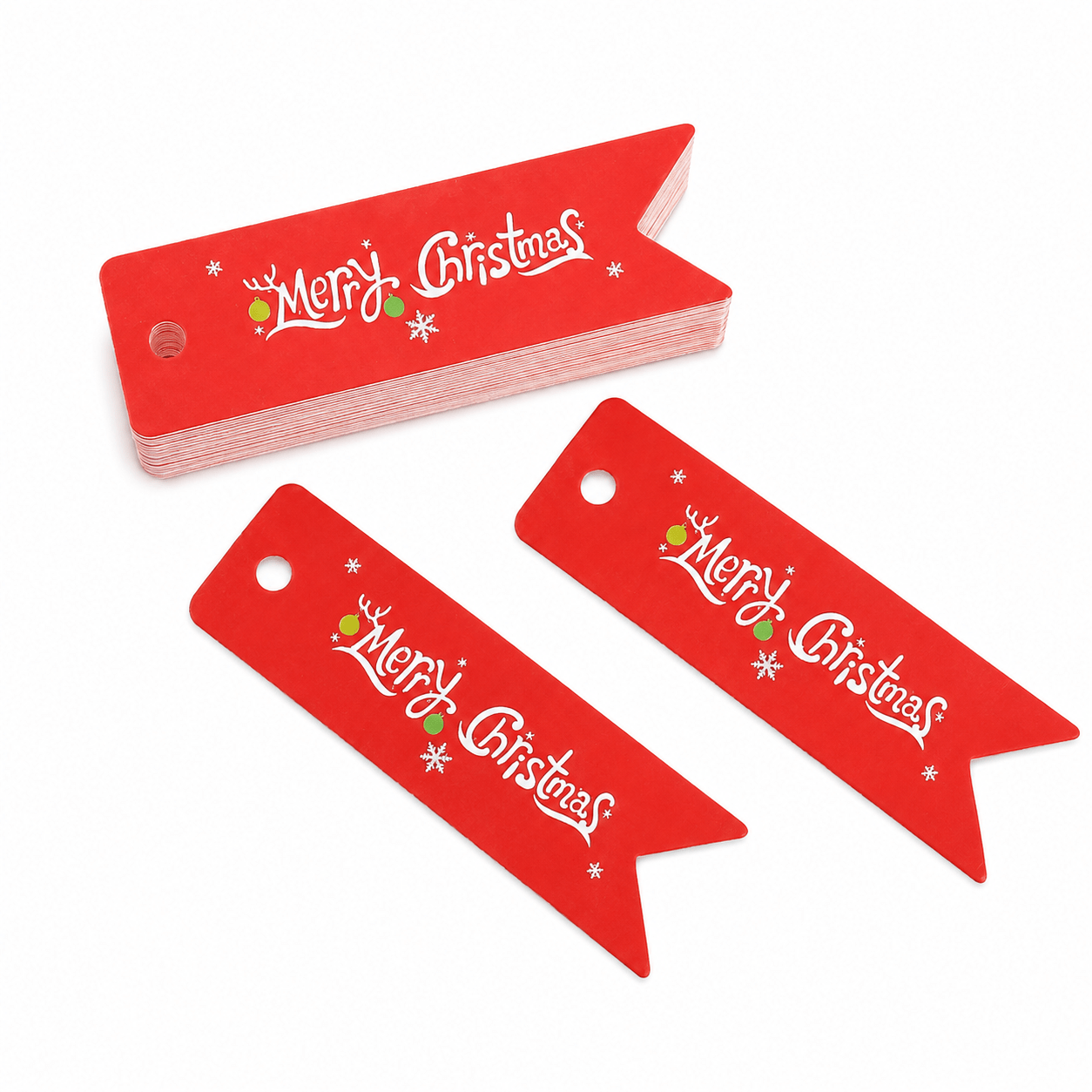 Etichete Crăciun tip steguleț - roșu (set 100 buc) - CraftUp