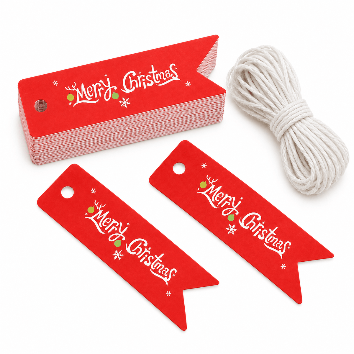 Etichete Crăciun tip steguleț - roșu (set 100 buc) - CraftUp