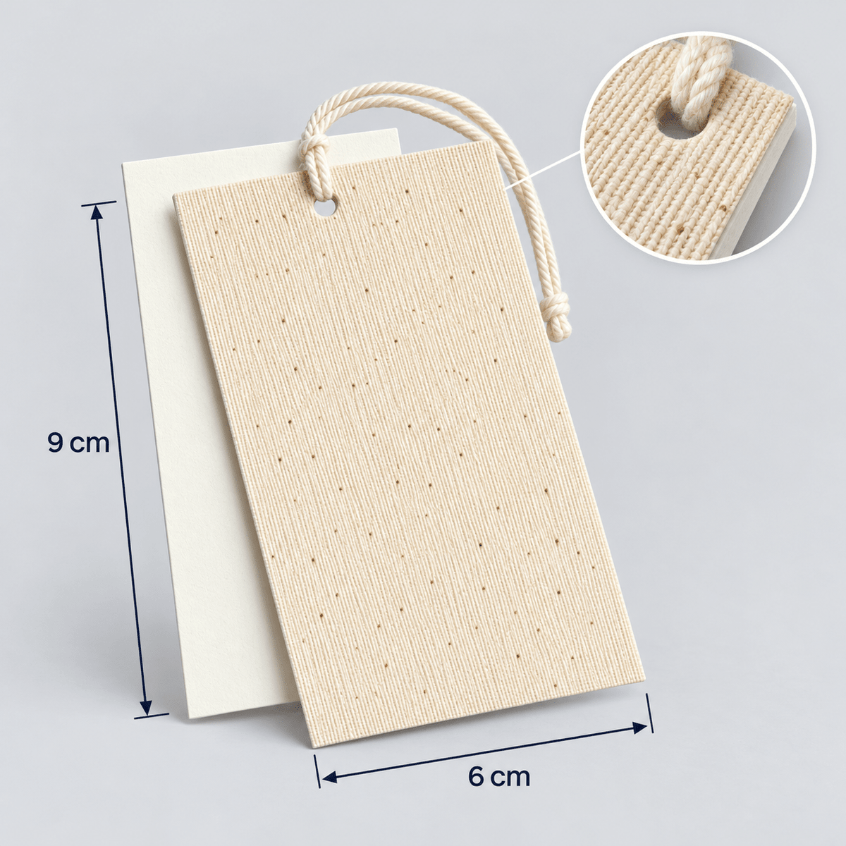 Etichete din carton cu față din pânză și șnur de bumbac - crem (set 100 buc) - CraftUp