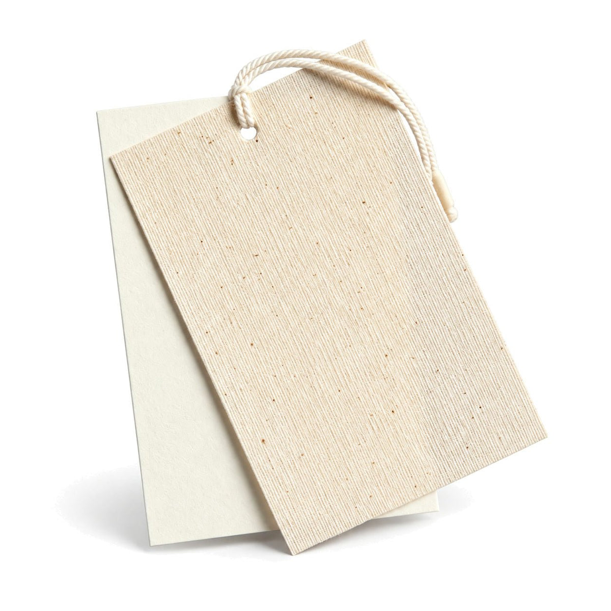Etichete din carton cu față din pânză și șnur de bumbac - crem (set 100 buc) - CraftUp
