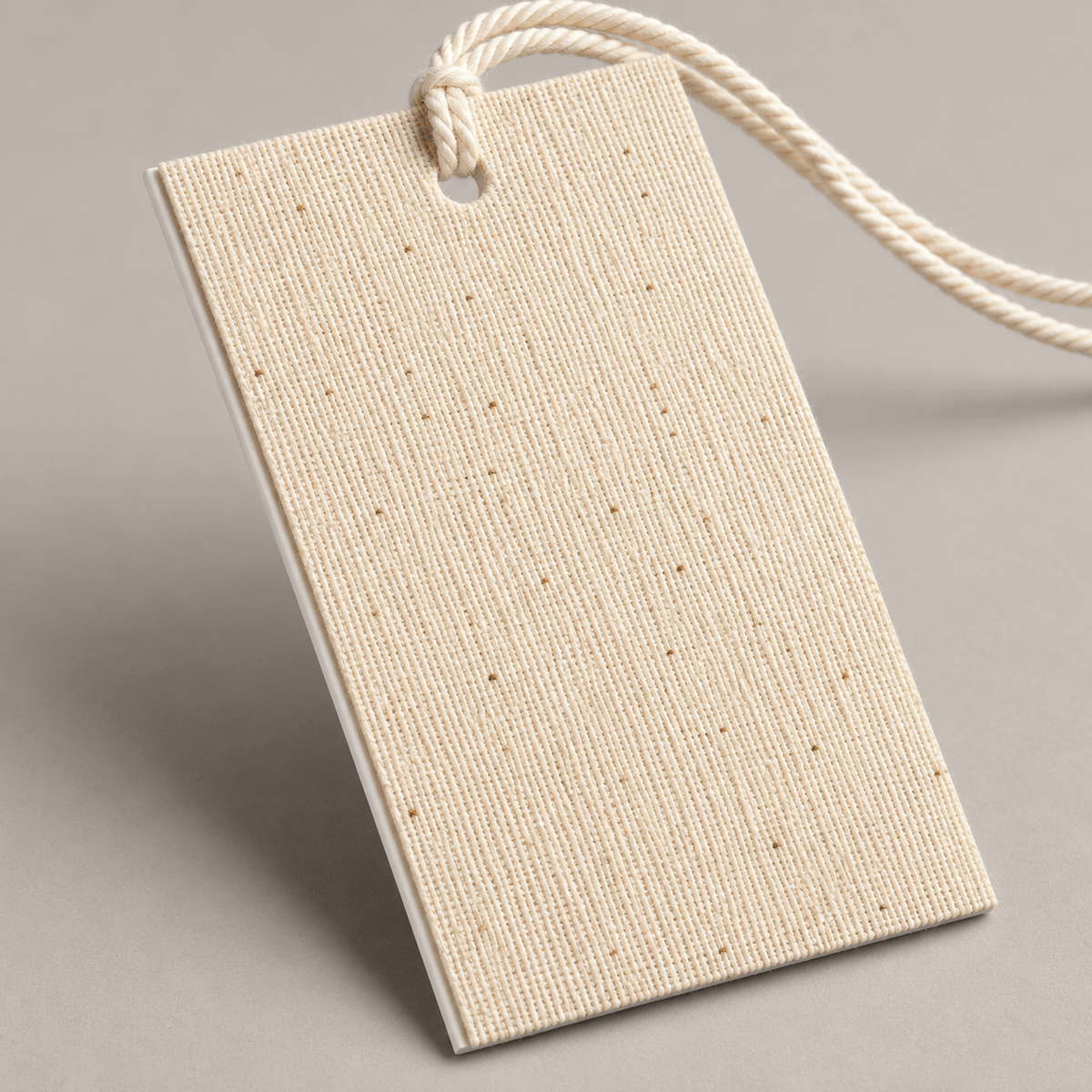 Etichete din carton cu față din pânză și șnur de bumbac - crem (set 100 buc) - CraftUp