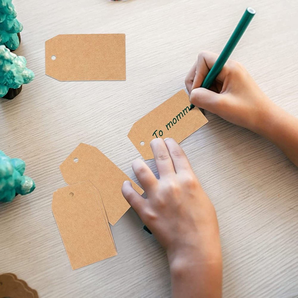 Etichete din hârtie dreptunghiulare simple 4x7.5cm - kraft (set 100 buc) - CraftUp