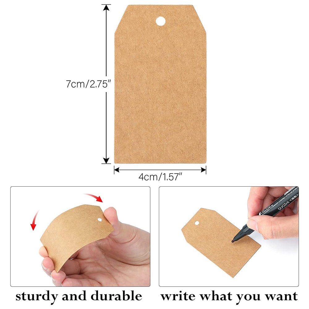Etichete din hârtie dreptunghiulare simple 4x7.5cm - kraft (set 100 buc) - CraftUp