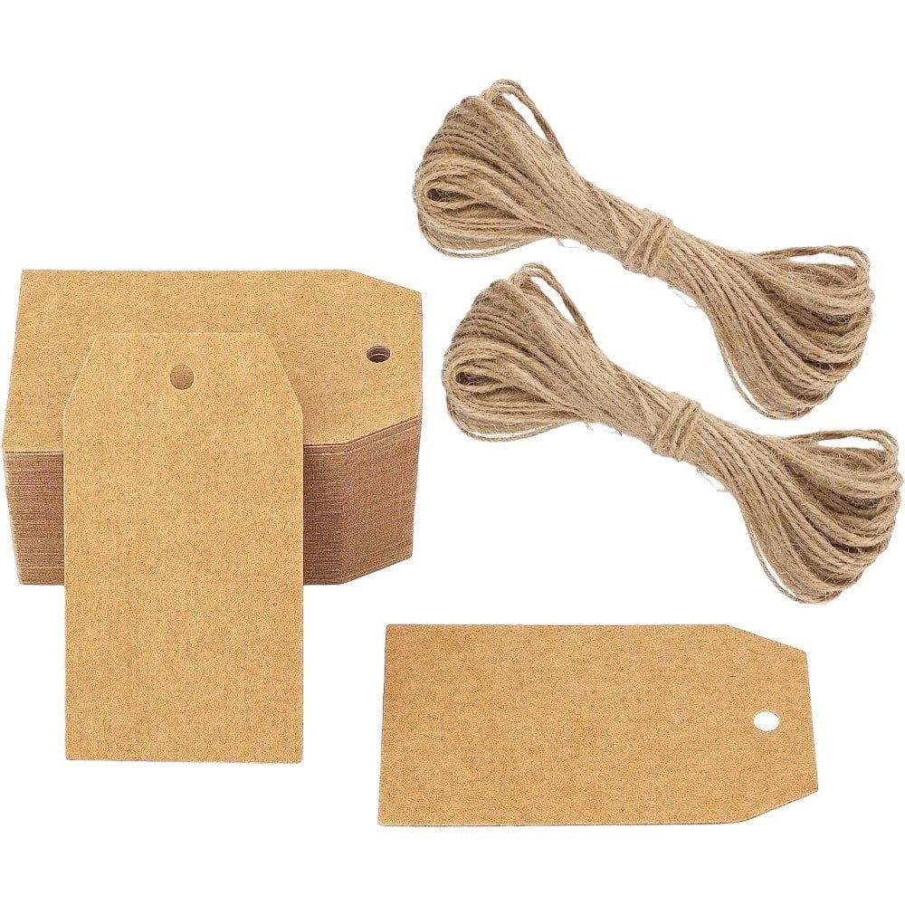 Etichete din hârtie dreptunghiulare simple 4x7.5cm - kraft (set 100 buc) - CraftUp