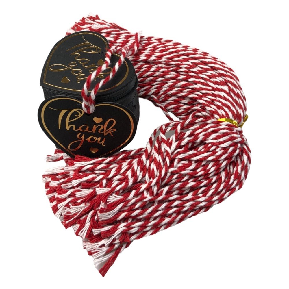 Etichete din hârtie în formă de inimă Thank you 5cm - negru (set 100 buc) - CraftUp