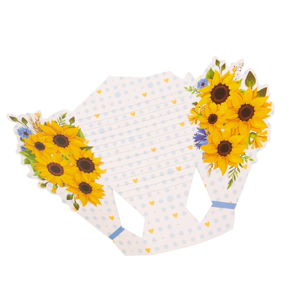 Felicitare hârtie cu panglică model buchet de flori - albastru (set 10 buc) - CraftUp