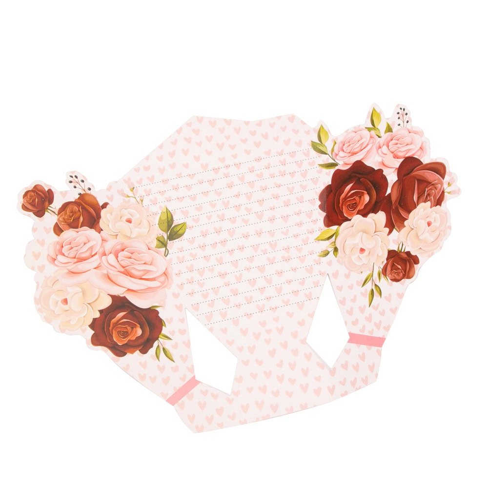 Felicitare hârtie cu panglică model buchet de flori - roz (set 10 buc) - CraftUp