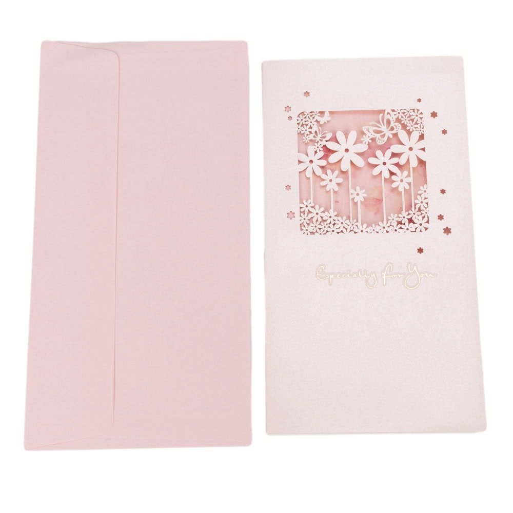 Felicitări cu fereastră model floral și plic - roz (set 10 buc) - CraftUp