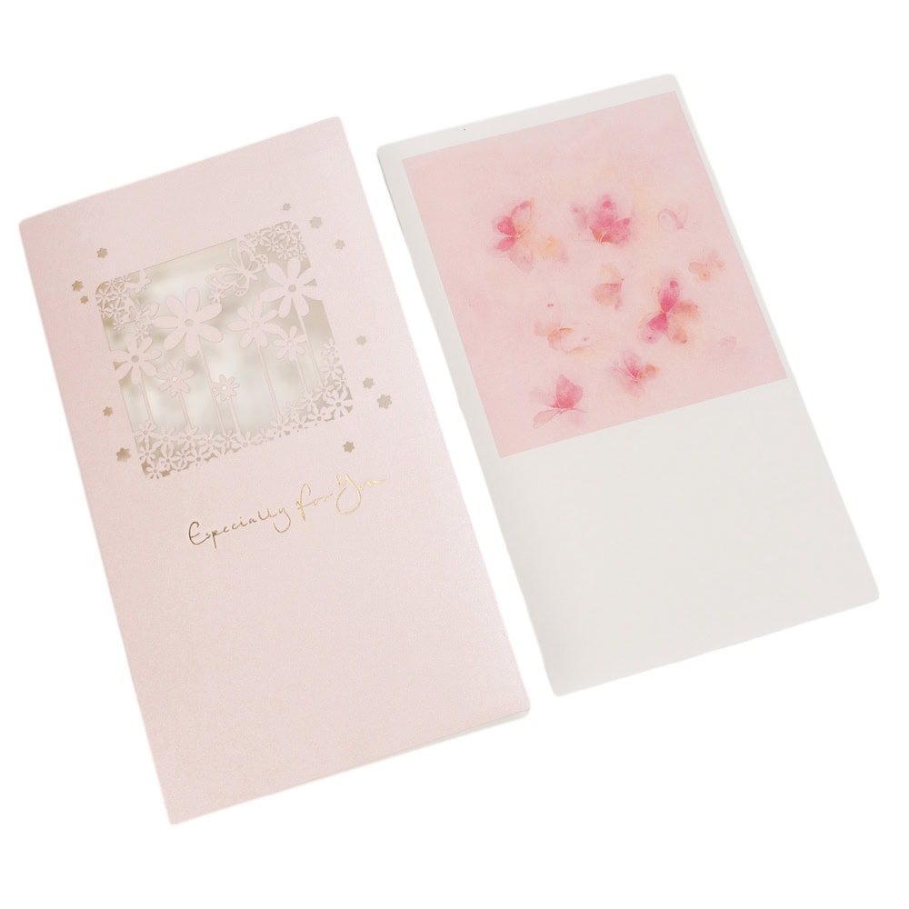 Felicitări cu fereastră model floral și plic - roz (set 10 buc) - CraftUp