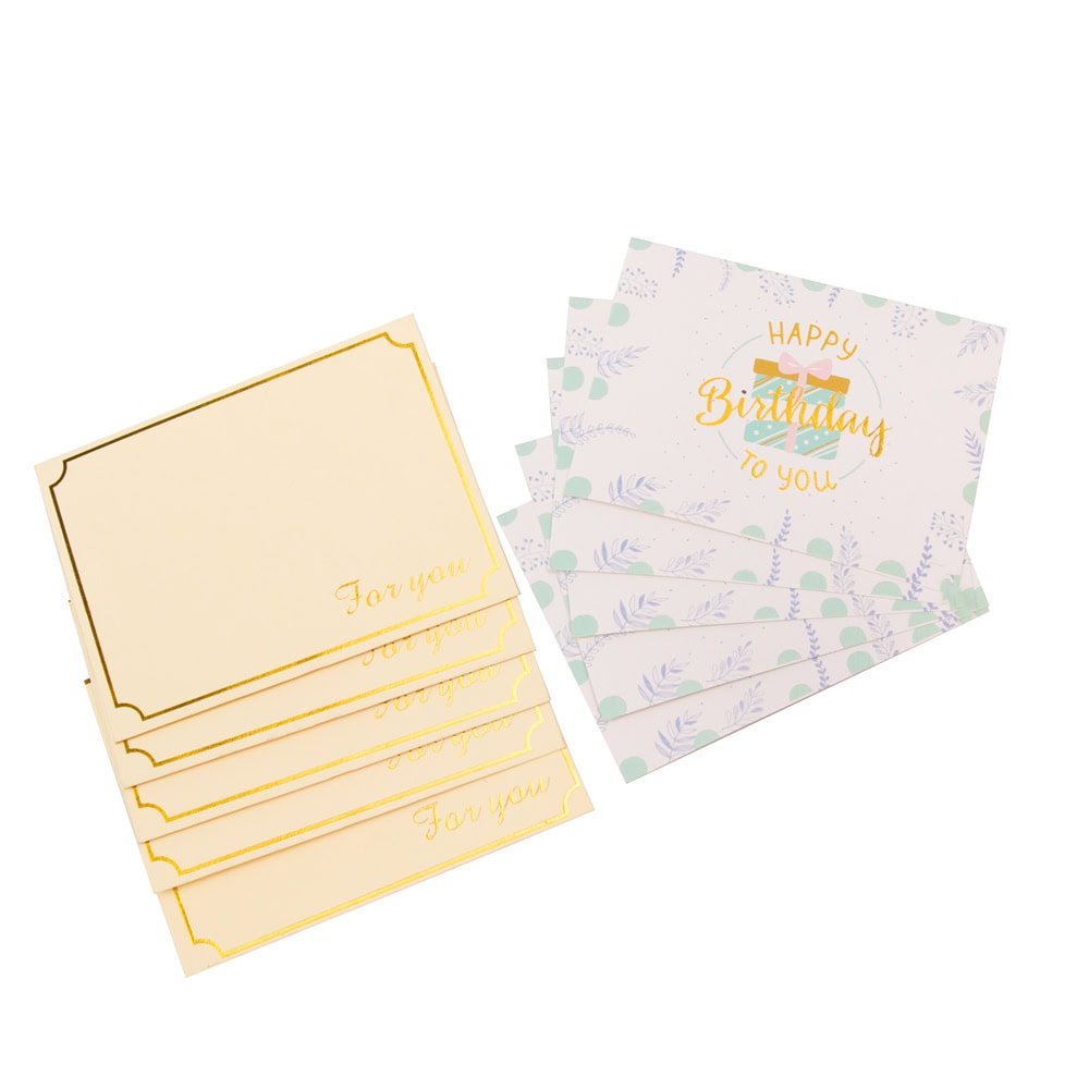 Felicitări hârtie cu mesaj auriu Happy Birthday - model cadou (set 6 buc) - CraftUp