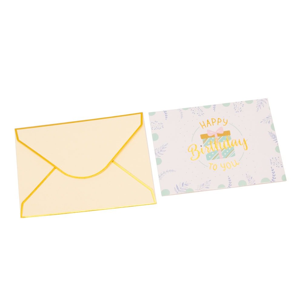 Felicitări hârtie cu mesaj auriu Happy Birthday - model cadou (set 6 buc) - CraftUp