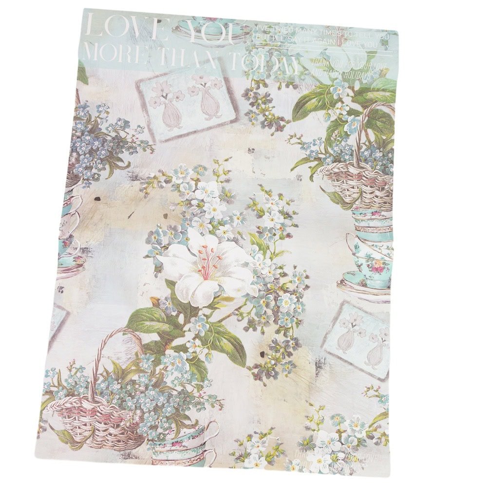 Foi de ambalat decorative model floral vintage - turcoaz (set 10 buc) - CraftUp