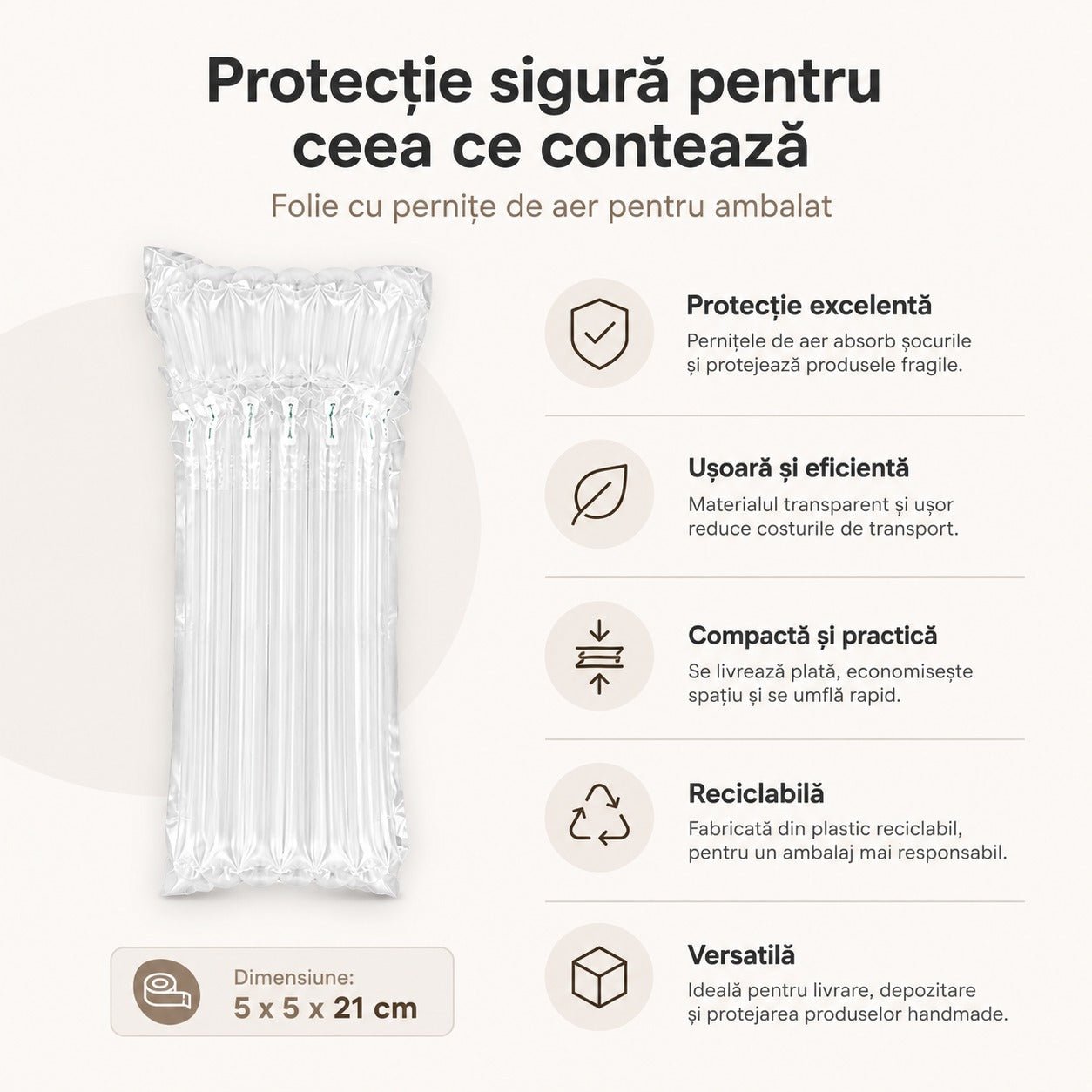 Folie cu pernițe de aer pentru ambalat - transparent (set 50 buc) - CraftUp