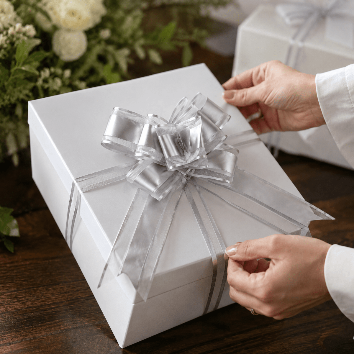 Funde pull bow din satin și organza - argintiu (set 10 buc) - CraftUp