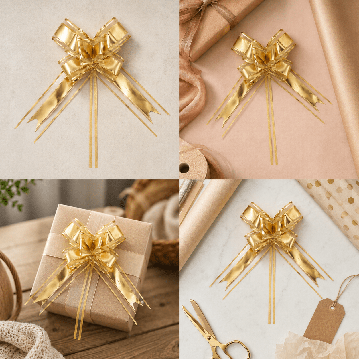 Funde pull bow din satin și organza - auriu (set 10 buc) - CraftUp