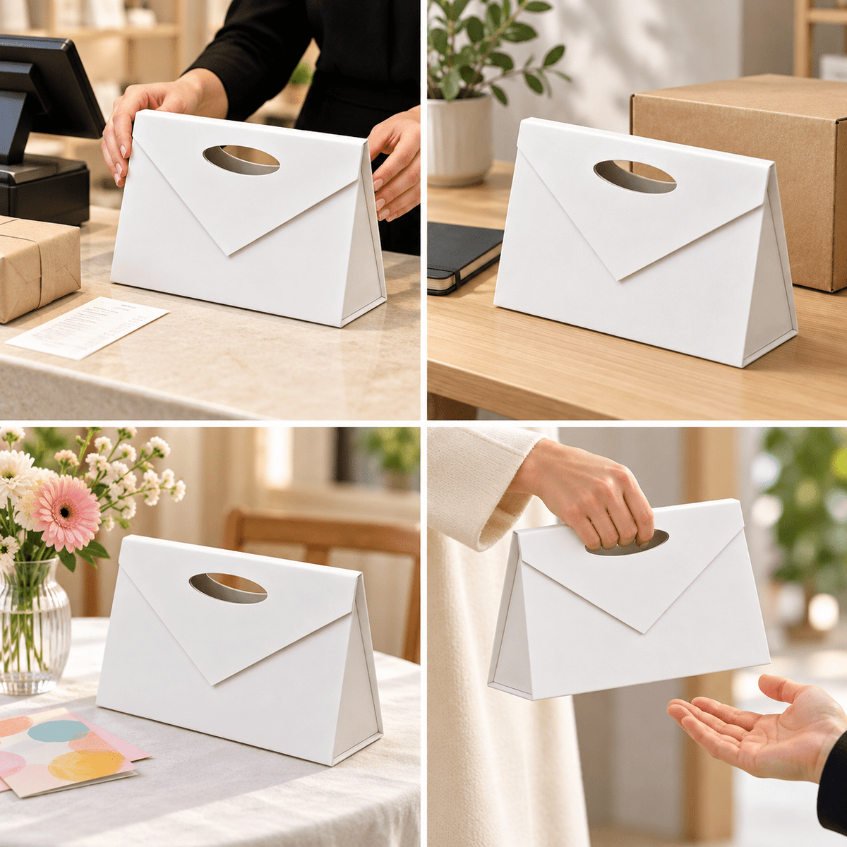 Gentuță cadou din carton tare cu închidere magnetică și mâner decupat - alb - CraftUp