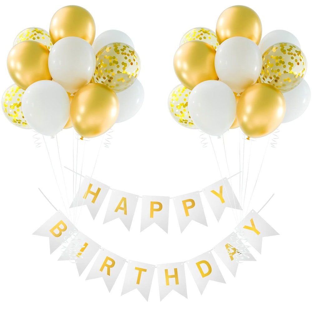 Ghirlandă hârtie cu litere pentru petrecere cu mesaj Happy Birthday - alb - CraftUp
