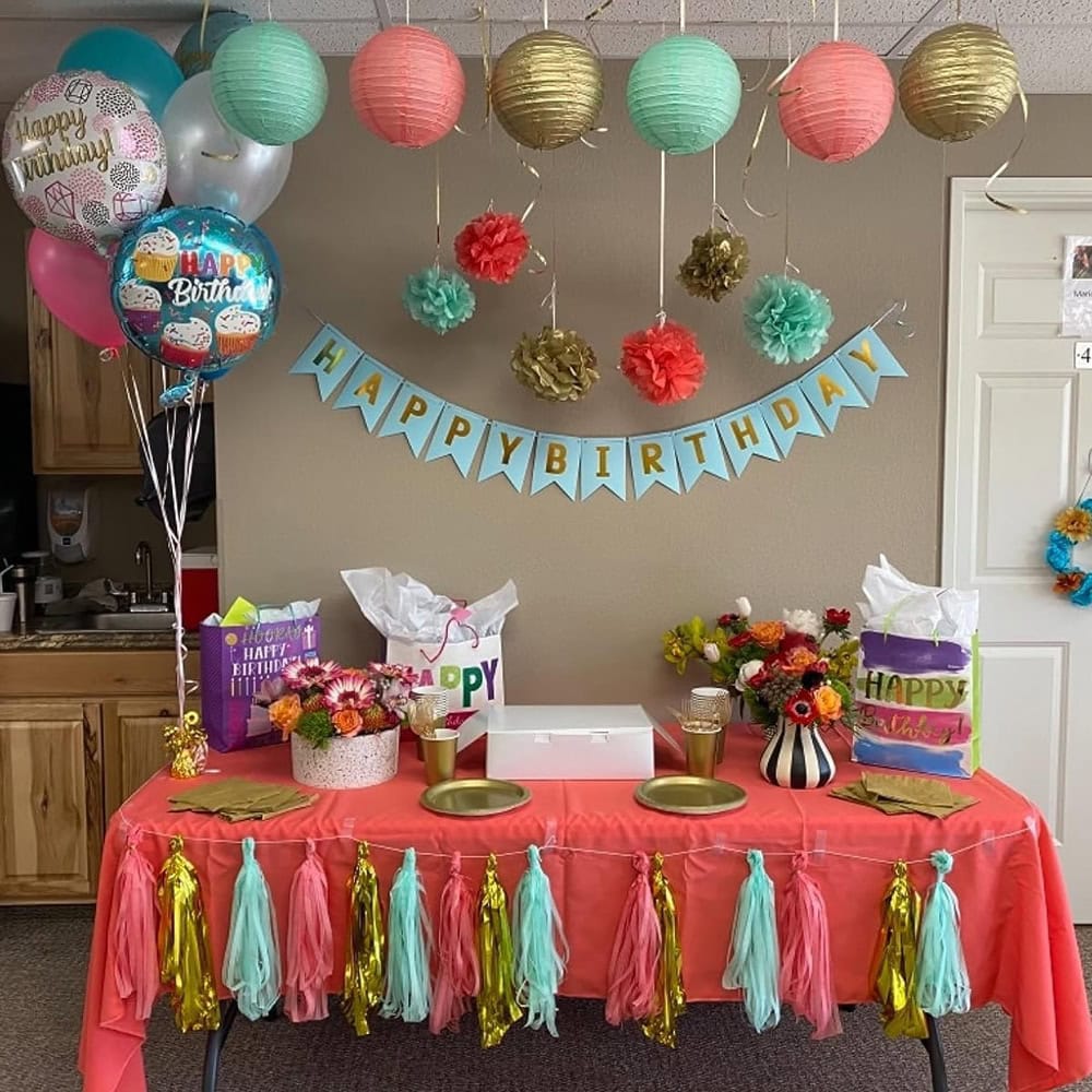 Ghirlandă hârtie cu litere pentru petrecere cu mesaj Happy Birthday - bleu - CraftUp