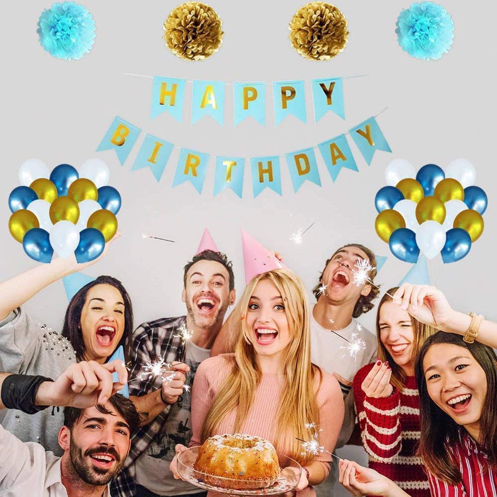Ghirlandă hârtie cu litere pentru petrecere cu mesaj Happy Birthday - bleu - CraftUp