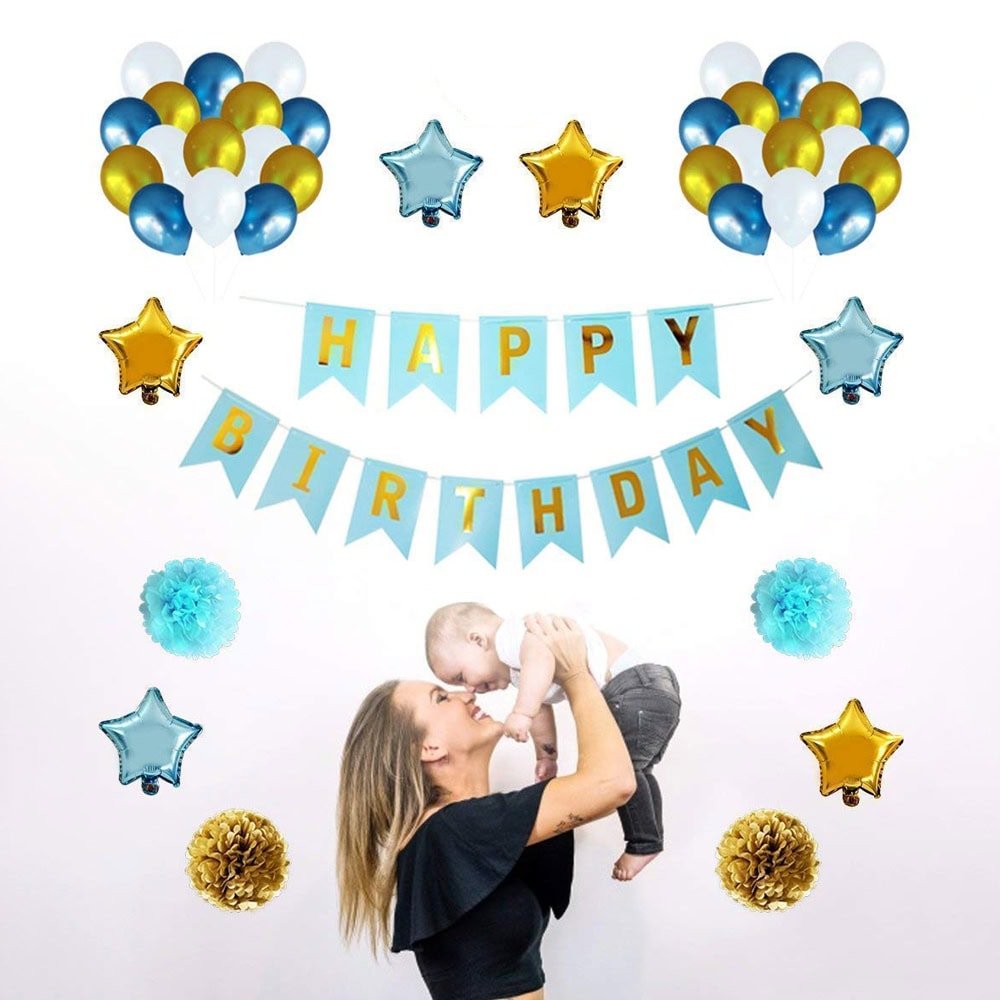 Ghirlandă hârtie cu litere pentru petrecere cu mesaj Happy Birthday - bleu - CraftUp