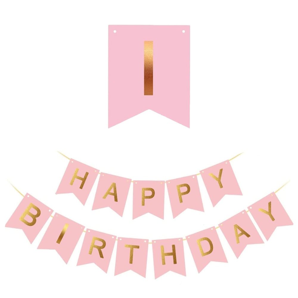 Ghirlandă hârtie cu litere pentru petrecere cu mesaj Happy Birthday - roz - CraftUp