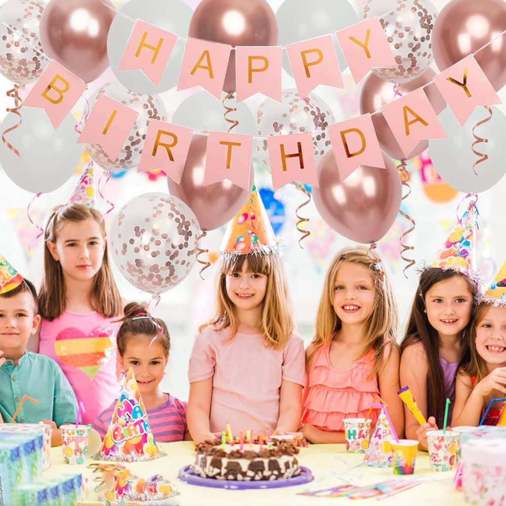 Ghirlandă hârtie cu litere pentru petrecere cu mesaj Happy Birthday - roz - CraftUp
