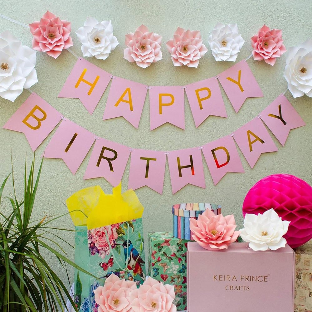 Ghirlandă hârtie cu litere pentru petrecere cu mesaj Happy Birthday - roz - CraftUp