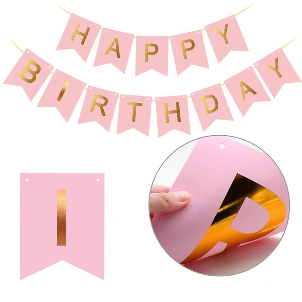 Ghirlandă hârtie cu litere pentru petrecere cu mesaj Happy Birthday - roz - CraftUp
